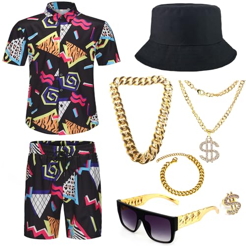 Gionforsy 80er 90er Jahre Hip Hop Outfit Zubehör Set für Herren Rapper Rocker Zubehör Eimer Hut Sonnenbrille Goldkette Armband, Schwarz, S Gionforsy 80er 90er Jahre Hip Hop Outfit Zubehör Set für Herren Rapper Rocker Zubehör Eimer Hut Sonnenbrille Goldkette Armband, Schwarz, S von Gionforsy