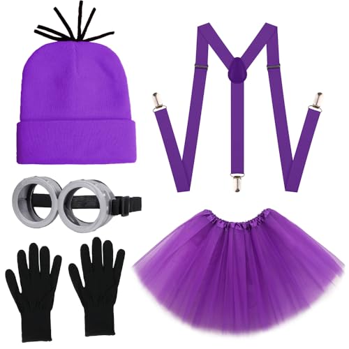 Gionforsy Damen Kostüm Zubehör Set 80er Jahre Tutu Kleid Kostüm Set Gelb Blau Cosplay Set für Spirit Week Halloween, Violett, Einheitsgröße von Gionforsy