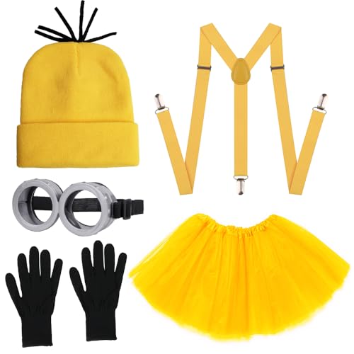 Gionforsy Damen Kostüm Zubehör Set 80er Jahre Tutu Kleid Kostüm Set Gelb Blau Cosplay Set für Spirit Week Halloween, gelb, Einheitsgröße von Gionforsy