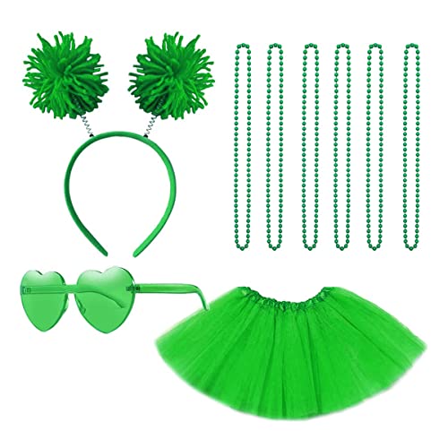 Gionforsy Tutu Rock Damen Kostüm Zubehör Set mit Pompon Stirnband Halskette Sonnenbrille Tüllrock Accessoires Set für Mottoshow Halloween Karneval Fasching Geburtstag Party (Grün) von Gionforsy