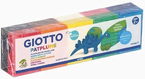 Giotto 513300 Patplume Knetmasse auf pflanzlicher Basis, ab 2 Jahre, Set mit 10 Farben à 50 g von GIOTTO