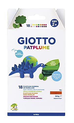 GIOTTO 513100 Patplume Knetmasse auf pflanzlicher Basis, ab 2 Jahre, Set mit 18 Farben à 20 g von Patplume