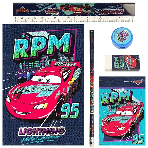 Cars 6-teiliges Schreibwaren-Set - 1 Notizbuch, 1 Bleistift HB, 1 Lineal, 1 Anspitzer, 1 Radiergummi, 1 Notizblock - Offizielles Lizenzprodukt von Cars Geschenke Schreib-Set, Schul-Set Cars 6-teiliges Schreibwaren-Set - 1 Notizbuch, 1 Bleistift HB, 1 Lineal, 1 Anspitzer, 1 Radiergummi, 1 Notizblock - Offizielles Lizenzprodukt von Cars Geschenke Schreib-Set, Schul-Set von Giovas