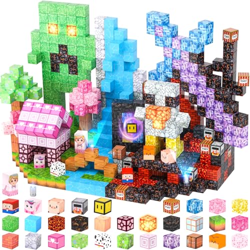 160-teilige Magnetische Bausteine mit LED-Lichtzubehör - Kreatives STEM Montessori Sensorikspielzeug für Kinder ab 3 Jahren, inklusive Aufbewahrungstasche & Anleitung, Geschenk für Jungen & Mädchen von GirlDiary