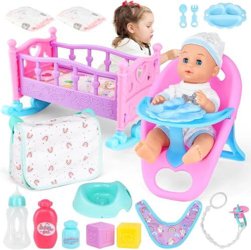 GirlDiary Interaktive Baby Puppe mit Zubehör, 13 Zoll bewegliche Puppe, Töpfchen, Bettchen, Stuhl, Kleidung & Fütter Set, Realistische Rollenspiel Puppen Geschenk ab 3 Jahren für Jungen & Mädchen GirlDiary Interaktive Baby Puppe mit Zubehör, 13 Zoll bewegliche Puppe, Töpfchen, Bettchen, Stuhl, Kleidung & Fütter Set, Realistische Rollenspiel Puppen Geschenk ab 3 Jahren für Jungen & Mädchen von GirlDiary