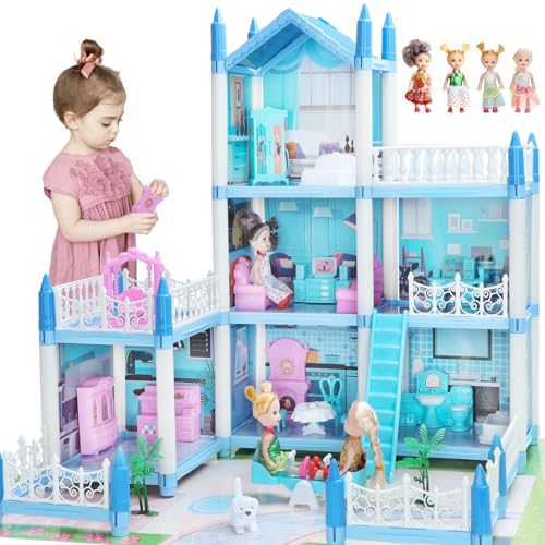 Puppenhaus für 3 4 5 6 7 8 Jahre alte Mädchen - 3-stöckiges Puppenhaus und 6 Zimmer mit 4 Puppen, leichten Möbeln und Zubehör, DIY-Geschenk des Puppenhauses für Kinder Puppenhaus für 3 4 5 6 7 8 Jahre alte Mädchen - 3-stöckiges Puppenhaus und 6 Zimmer mit 4 Puppen, leichten Möbeln und Zubehör, DIY-Geschenk des Puppenhauses für Kinder von GirlDiary