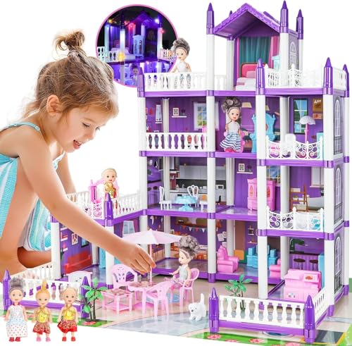 Puppenhaus für Mädchen, 4-5 Jahre alt Prinzessin Puppenhäuser, 4 Geschichten 14 Zimmer Kleinkind Puppenhaus mit 4 Puppen Möbel Zubehör, Spielhaus Spielzeug Geschenk für Kinder Alter 3+ von GirlDiary