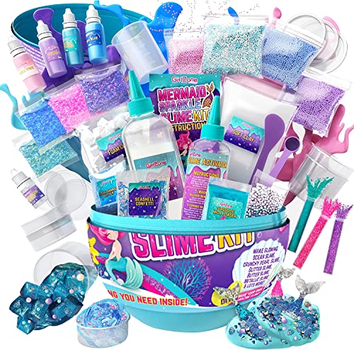 GirlZone Geschenke für Mädchen Überraschungs-Ei Meerjungfrau Glitzer Slime Set für Mädchen, Crystal, JellyCube, Wolken Schleim im Dunkeln zum Selbermachen mit Glitzer von GirlZone