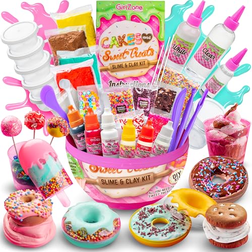 GirlZone Geschenke für Mädchen Cakes & Sweet Treats Schleim-Ei, Alles-In-Einem Schleim & Ton-Set für Kinder um Lustigen Flauschigen Eiscreme-Schleim, Butterschleim Überraschungsei von GirlZone