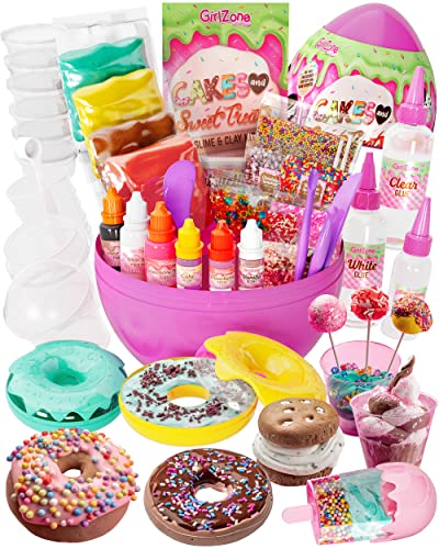 GirlZone Geschenke für Mädchen Cakes & Sweet Treats Schleim-Ei, Alles-In-Einem Schleim & Ton-Set für Kinder um Lustigen Flauschigen Eiscreme-Schleim, Butterschleim Überraschungsei von GirlZone