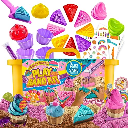 GirlZone Sweet Cakes Play Sand Kit, Spiel Sand für Kinder Sandkasten Set mit 900g Knetbaren Farbigen Sand & 17 Sandwerkzeuge, Sand Spielzeug für Kleinkinder Alter 3-5 GirlZone Sweet Cakes Play Sand Kit, Spiel Sand für Kinder Sandkasten Set mit 900g Knetbaren Farbigen Sand & 17 Sandwerkzeuge, Sand Spielzeug für Kleinkinder Alter 3-5 von GirlZone