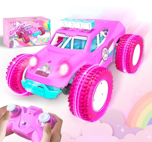 GirliGlee Ferngesteuertes Auto ab 4 5 6 7 8 Jahre Mädchen 20KM/h,1/18 Rosa Einhorn LED RC Auto Offroad mit 2 Akku,Einhorn Spielzeug ab 5 6 7 8 9 Jahre mädchen,Geschenke mädchen 5-14 Jahre von GirliGlee