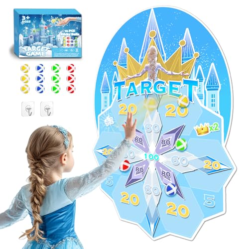 GirliGlee Prinzessin Spielzeug für Kinder,66cm Klett Dart Wurfspiel Set Mit 12 Klebrigen Bällen - Draußen Spielzeug,Indoor&Outdoor Party Spiele Dartscheibe Geschenk für Mädchen 3 4 5 6 7 8 9 Jahre von GirliGlee