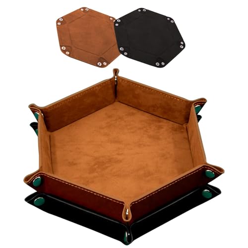2 Stück Würfelbretter Doppelseitig Würfelbrett, Samt Faltbar Würfeltablett Hexagon Würfelteller Leder Würfelbretter für Dragons Würfel Gaming(Schwarz und Braun) von Girlove