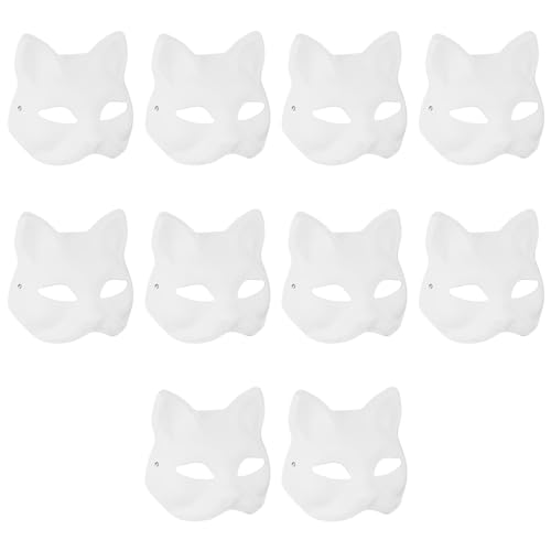 Girlove 10 Katzenmasken zum Bemalen Maske, Mask, DIY Weiße Katzen Masken zum Basteln, DIY Uberstreichbare Leere Maske Papiermasken für Halloween Cosplay Maskerade Karneval Kostümparty Masken von Girlove