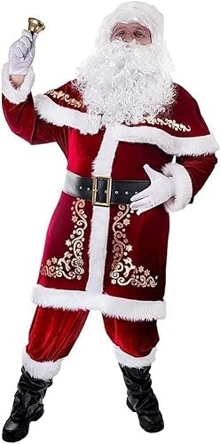 Girlove 7-teiliges Vaterkostüm, Weihnachts-Set, große Größe, Weihnachtsmannkostüm aus luxuriösem Samt für Männer, Erwachsene, Jugendliche, 4XL von Girlove
