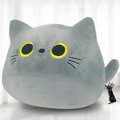 Girlove Katze Plüschenkissen, Stofftier Kawaii Katze, Grau Katzen Plüschtier, Plüschkissen Spielzeug, Kuscheltier Ausgestopftes Tier, Cat Plush (400g) von Girlove