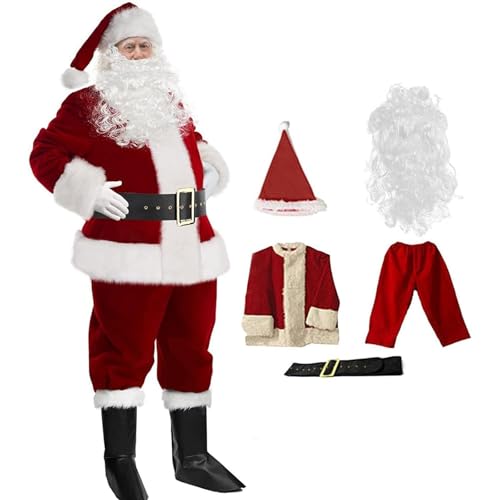 Girlove Weihnachtsmann Kleid Samt 5 Stück Rot Deluxe Erwachsene Weihnachtsmann Kleid Ultra Deluxe für Männer 5 Pieces,XXXL von Girlove