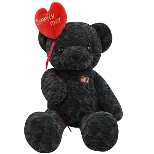 Kuscheltier Teddybär mit Plüsch Herz Schwarz Weiches Plüschbär Süßes Plüschtier Kuschelbär Bär Kuscheltier Stofftiere Kuscheln Geschenke Freundin 35cm von Gisqis