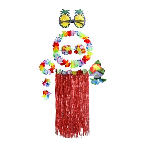 Elastischer Hawaiianischer Hulas Grasrock Mit Blumenkostüm Set Für Party Beach Dance Kostüm Tropicals Themat von Gissroys