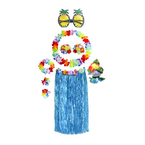 Elastischer Hawaiianischer Hulas Grasrock Mit Blumenkostüm Set Für Party Beach Dance Kostüm Tropicals Themat von Gissroys