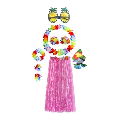 Elastischer Hawaiianischer Hulas Grasrock Mit Blumenkostüm Set Für Party Beach Dance Kostüm Tropicals Themat von Gissroys
