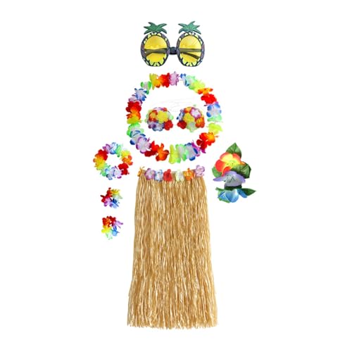 Elastischer Hawaiianischer Hulas Grasrock Mit Blumenkostüm Set Für Party Beach Dance Kostüm Tropicals Themat von Gissroys