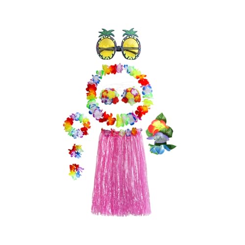 Elastischer Hawaiianischer Hulas Grasrock Mit Blumenkostüm Set Für Party Beach Dance Kostüm Tropicals Themat von Gissroys