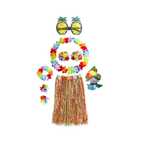 Elastischer Hawaiianischer Hulas Grasrock Mit Blumenkostüm Set Für Party Beach Dance Kostüm Tropicals Themat von Gissroys
