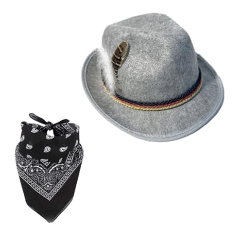 Federhut Oktoberfest Kostüm mit Hut Schal und Herz Rahmen Brille für Herren Damen Oktoberfest Bier Motto Party Festival Verkleidung Brille von Gissroys