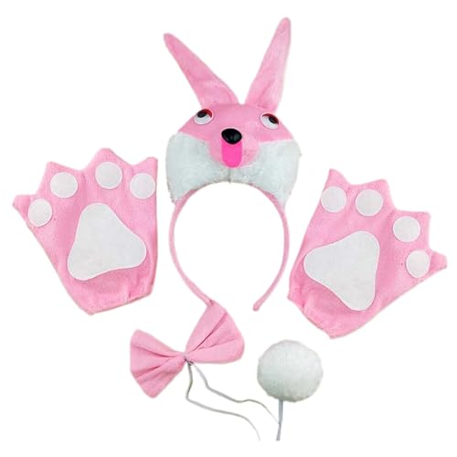 Gissroys 1/3/4pcs Bunnies Kostüm Set Ohren Stirnband Schwanz Bowtie Handschuhe Für Kinder Weihnachtsfeier Halloween Tiere Cosplay Kostüm Cosplay von Gissroys