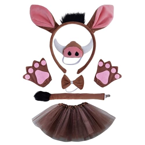 Gissroys 1/4/5/6 Kostüm-Set, Ohren, Stirnbänder, Nasenschwanz, Schleifen, Tier-Kostüm, Zubehör, Party-Dekoration, Halloween, Cosplays, Herren und Damen von Gissroys