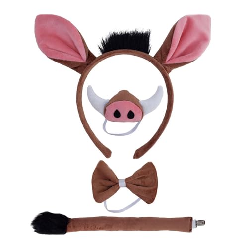 Gissroys 1/4/5/6 Kostüm-Set, Ohren, Stirnbänder, Nasenschwanz, Schleifen, Tier-Kostüm, Zubehör, Party-Dekoration, Halloween, Cosplays, Herren und Damen von Gissroys