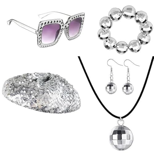Gissroys 1950er 1960er 1970er 80er Jahre Damen Discos Kostüm Set Lady Discos Zubehör Ohrringe Sonnenbrille Pailletten Caps Neacklace Perücken Gissroys 1950er 1960er 1970er 80er Jahre Damen Discos Kostüm Set Lady Discos Zubehör Ohrringe Sonnenbrille Pailletten Caps Neacklace Perücken von Gissroys
