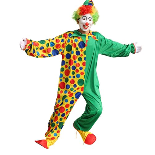Gissroys Erwachsene Clown Kostümzubehör Mit Farbenfrohen Perücken Kopfbedeckung Clown Jumpsuit Für Cosplay Party Maskeraden Halloween Kostüm Halloween Cosplay Kostüme von Gissroys