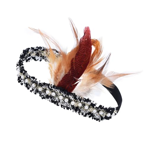 Gissroys Flapper Stirnband Vintage 1920er Jahre Gefiederte Perlen Stirnband 20er Jahre Kopfstückhaarzubehör Für Prom Hochzeitskarnivale von Gissroys