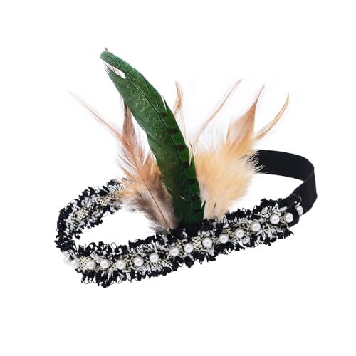 Gissroys Flapper Stirnband Vintage 1920er Jahre Gefiederte Perlen Stirnband 20er Jahre Kopfstückhaarzubehör Für Prom Hochzeitskarnivale von Gissroys