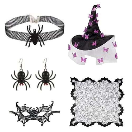 Gissroys Frauen Hexenhut Augenmaske Choker Halskette Ohrringe Erwachsene Halloween Hexenkostüm Für Frauen Maskerade Halloween Cosplay Hexenhut Accessoire Gissroys Frauen Hexenhut Augenmaske Choker Halskette Ohrringe Erwachsene Halloween Hexenkostüm Für Frauen Maskerade Halloween Cosplay Hexenhut Accessoire von Gissroys