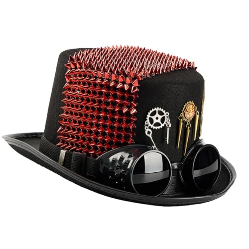 Gissroys Hut mit Nieten im Industriealter, mit Brille, dunkles Kostüm, Feier, Zubehör, mechanisches Design, verstellbar, Steampunk-Kostümhut von Gissroys