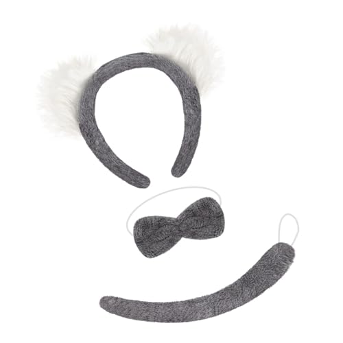 Gissroys Koala-Ohren-Stirnband, Schwanz, Fliege, Set, 3-teilig, Tier-Kostüm, Zubehör für Halloween, Cosplay, Party, Kinder, Erwachsene, Halloween, Cosplay, Kostüm, Herren und Damen von Gissroys