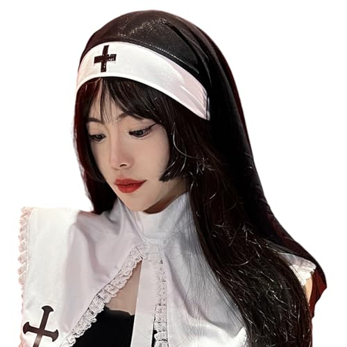 Gissroys Schwarz Weiß Nonne Für Frauen Halloween Dressing Kostümfoto Requisiten Nun Gewohnheiten Cosplay Halloween Kostüm Kopfstück von Gissroys