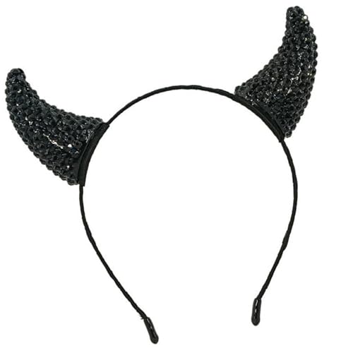 Gissroys Strass Teufelshorn Stirnbänder Halloween Kopfbedeckung Verstellbarer Haarreifen für Halloween Kostüm Zubehör Gotik Hörner Stirnbänder von Gissroys