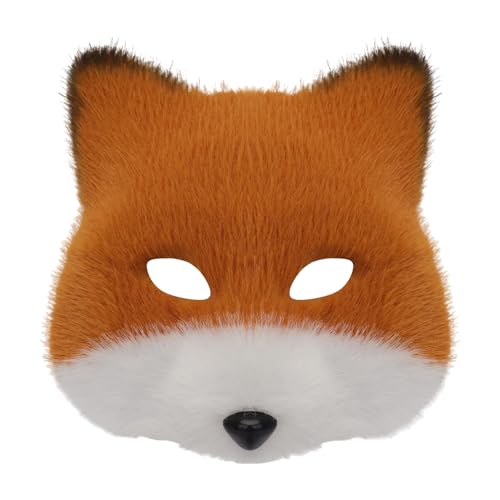 Gissroys Tier-Füchse Wolf Halloween Party Cosplay Kostüme Requisiten Plüsch Katzen Halbgesichtsmaske für Karneval Maskeraden Kunstpelze Wolf Katzen Füchse von Gissroys