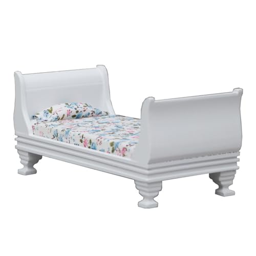 Miniatur-Einzelbett aus Naturholz, Maßstab 1:12, Modellmöbel zur Verschönerung von Puppenhäusern, Innenräumen, Ausstellungsdekoration, Puppenhäuser, Miniaturbett von Gissroys
