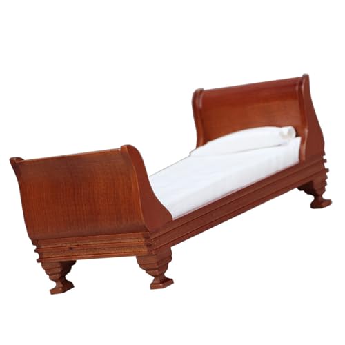 Miniatur-Einzelbett aus Naturholz, Maßstab 1:12, für Puppenhäuser, Innenräume, Dekoration, Miniatur-Einzelbett von Gissroys