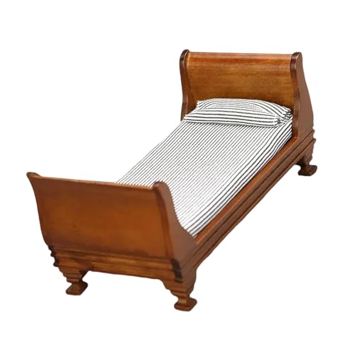 Miniatur-Einzelbett aus Naturholz, Maßstab 1:12, für Puppenhäuser, Innenräume, Dekoration, Miniatur-Einzelbett von Gissroys