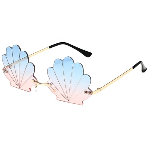 Modische randlose Muschel-Sonnenbrille mit lustigen Designs für Partys und Musik-Festivals, Kostümzubehör von Gissroys