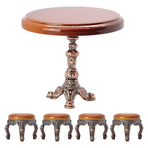 Vintage Dollhouses Möbel Runden Tisch Mit 4 Passenden Stühlen 1:12 Skala Display Esssatz Handgefertigtes Miniatur Home Decors Accessoires von Gissroys