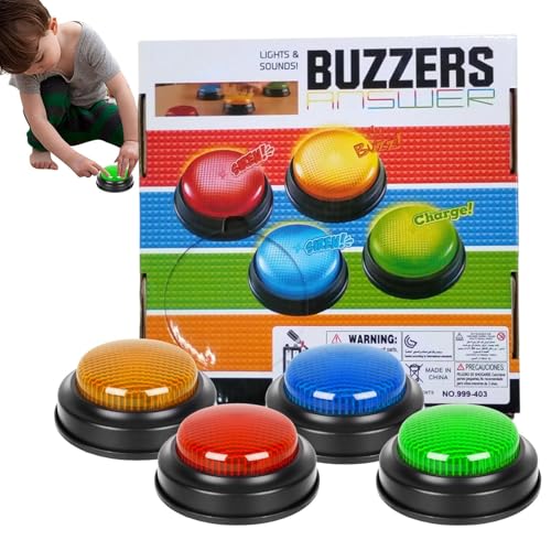 Answer Buzzers, Classroom Game Buzzers with Lights, 3.15x3.15x1.57 inches 4X Fun Quick Response Buttons, Interactive Learning Tool, Easy to Use Competition Props for Family von Gitekain