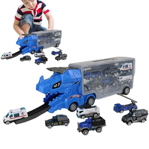 Gitekain Dinosaur Car Carrier Truck, 6-Car Transporter Toy Truck, Interactive Deform Catapulting Mega Hauler Playset, Fun Motor Vehicle Toys for Kids, Alloy + PP von Gitekain